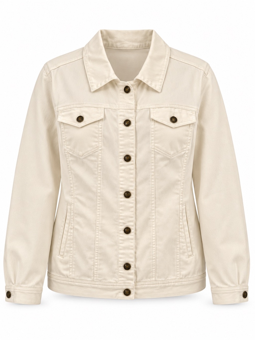 Nina Leonard Ivory Stretch Denim Jacket 2X Plus Size Button Front - Picture 3 of 4